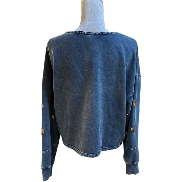 Pilcro by Anthropologie Navy Blue Sequin Embellished Sweatshirt – Size L - Picture 3 of 10